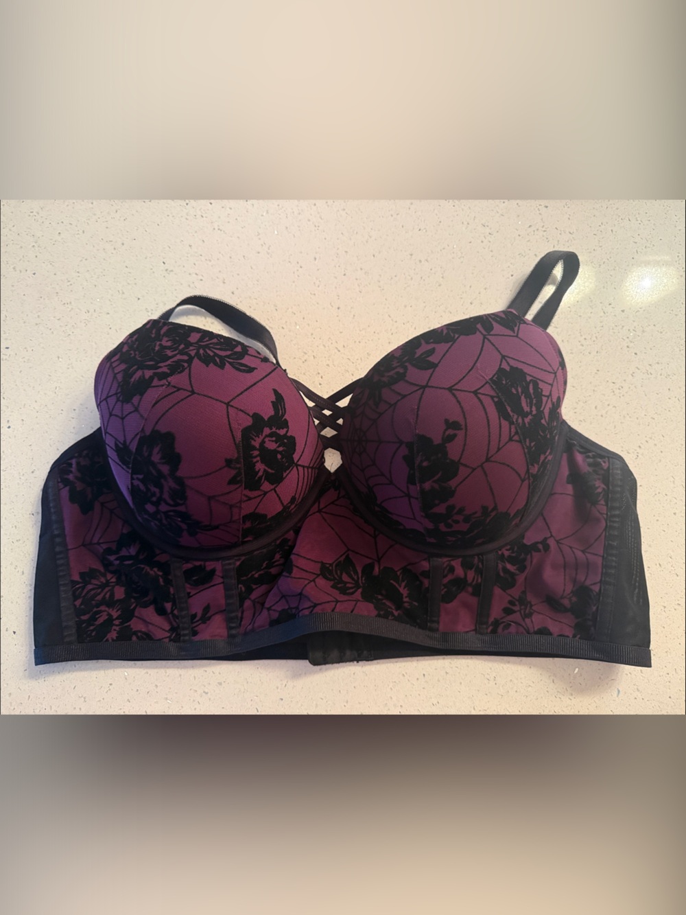 torrid Purple and Black Floral Lace Longline Bra